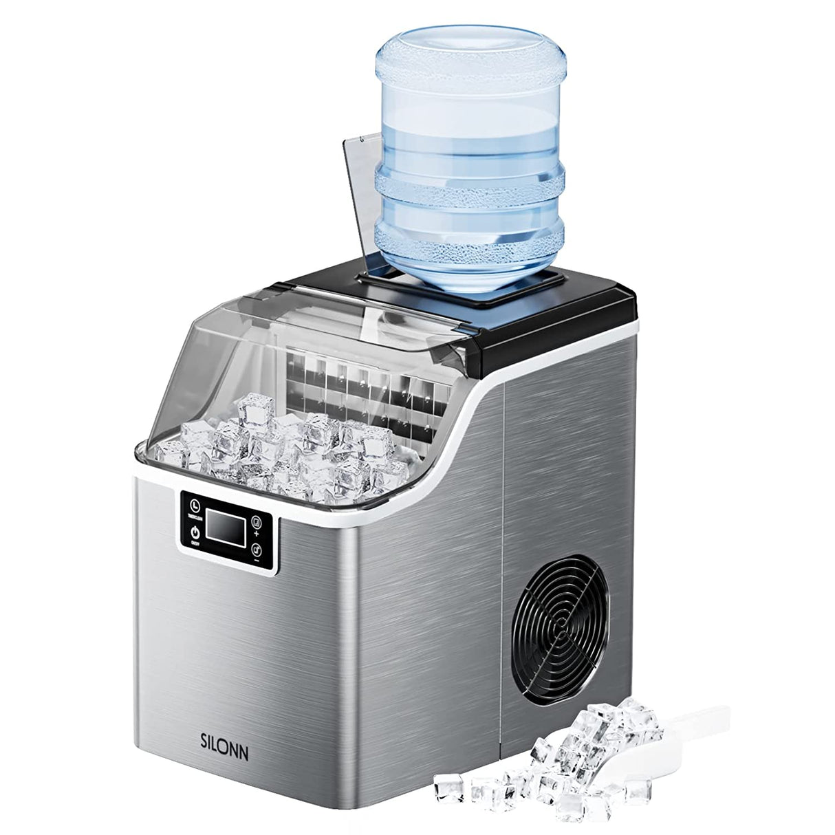 Silonn Countertop Ice Cube Ice Makers, 45 libras por día, autolimpieza automática, 24 cubitos de hielo en 13 minutos, 2 formas de añadir agua, máquina de hielo compacta para el hogar, oficina, bar, fiesta, SLIM02 - DIGVICE MX