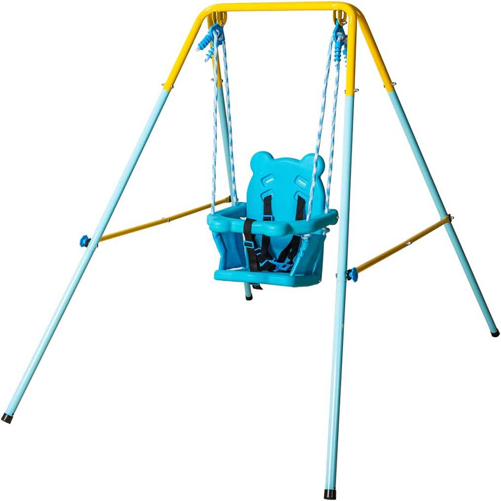 HLC - Juego de columpio plegable para niños pequeños con marco de metal y con cinturón de seguridad fácil de montar y almacenar adecuado para regalo de bebés/niños - DIGVICE MX