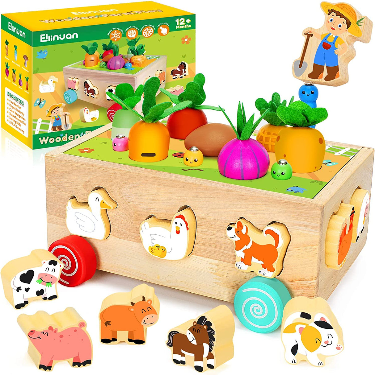 Ellinjan - Juguetes Montessori de madera para niños y niñas pequeños, juguetes de animales de granja - B0B2MVZLT6