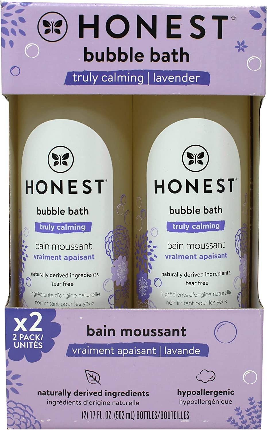 HONEST The Honest Company Baño de burbujas, lavanda verdaderamente calmante, 17 onzas líquidas (paquete de 2)