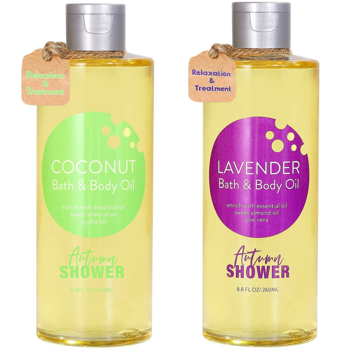 Autumn Shower - Aceite corporal de ducha con aceite de almendras dulces, aceite de jojoba y manteca de karité, aceites de ducha de lavanda y coco para mujeres piel seca, set de regalo para el baño y el cuerpo del día del padre 17.6 fl oz (paquete de 2)
