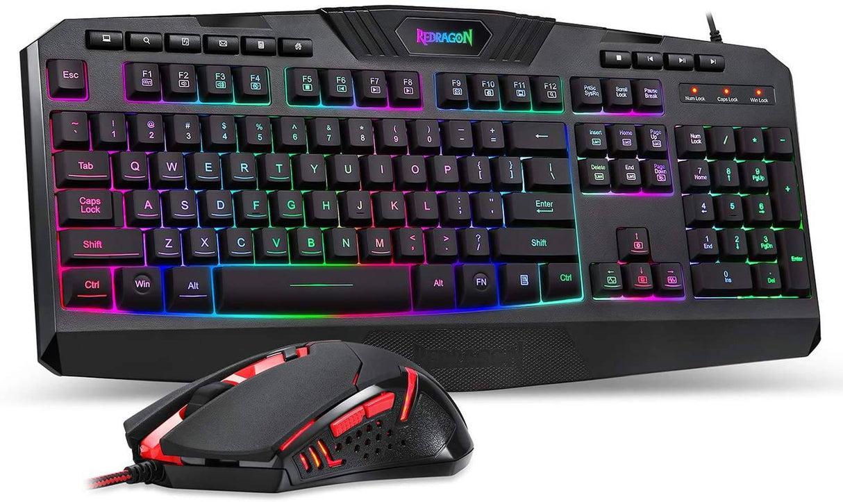 Redragon S101 Combo de teclado y mouse para juegos con cable Teclado retroiluminado RGB para juegos con teclas multimedia Reposamuñecas y mouse para juegos retroiluminado rojo 3200 DPI para jugadores de PC con Windows (negro)