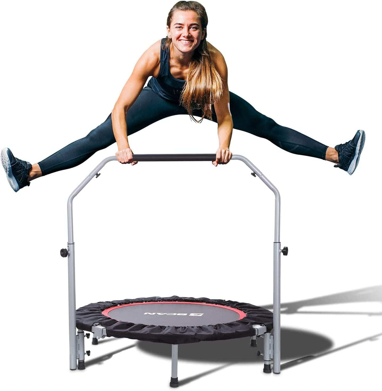BCAN Mini trampolín plegable de 40 pulgadas, reboteador de fitness con mango de espuma ajustable, trampolín de ejercicio para adultos, entrenamiento en interiores/jardín, carga máxima de 330 libras/440 libras