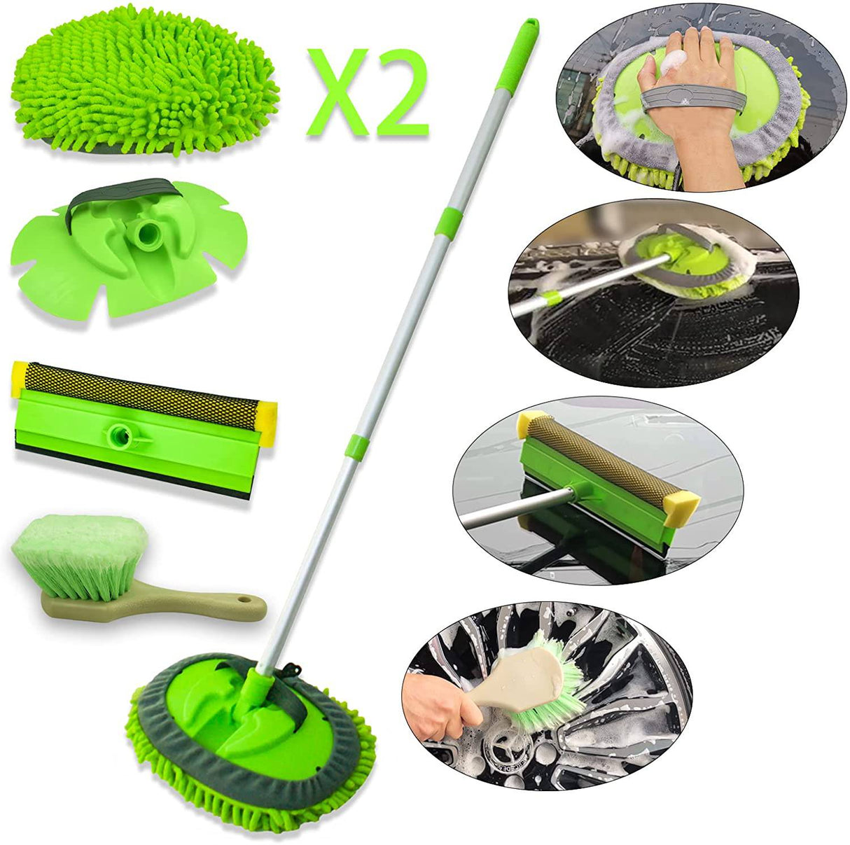 GIANT BEAR Juego de cepillo para lavar autos con mango largo, manopla de chenilla de microfibra de 42.9 "que no daña la pintura, herramienta de limpieza de aleación de aluminio sin rasguños