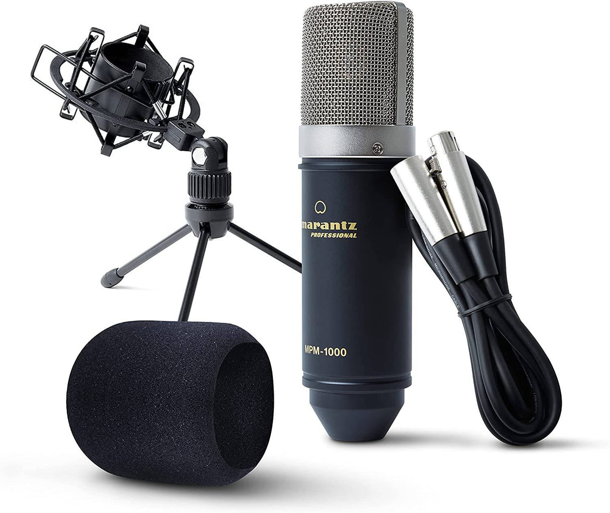 Marantz Professional MPM-1000 - Micrófono de condensador XLR para grabación de estudio con soporte de escritorio y cable - Para proyectos de podcast y transmisión