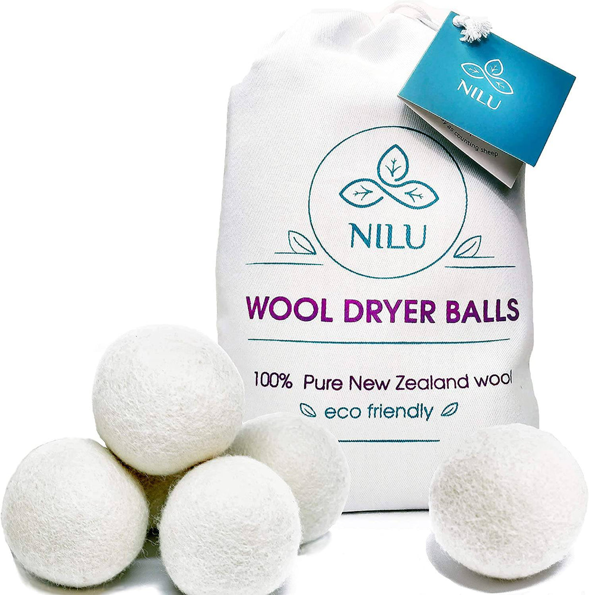 Nilu Bolas de lana para secadora, paquete de 6, tamaño XL, reutilizables, 100 % orgánicas de lana de cordero de Nueva Zelanda de primera calidad, suavizante de tela natural para la colada, reduce las arrugas y antiestático, hipoalergénico, sin químicos - DIGVICE MX