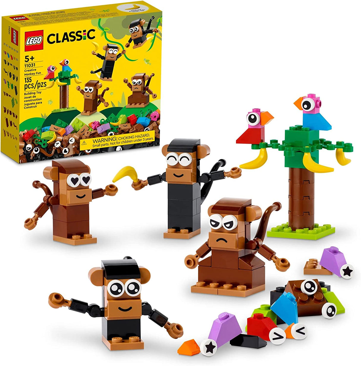 LEGO Classic Creative Monkey Fun 11031 Juego de juguetes de construcción para niños, niños y niñas a partir de 5 años (135 piezas)