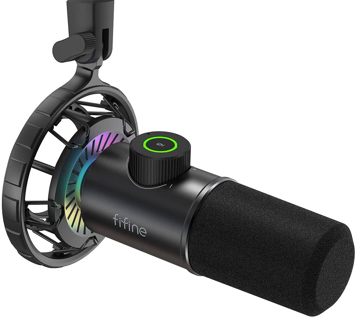FIFINE RGB Micrófono USB para juegos, dinámico para PC, con botón Tap-to-Mute, micrófono cardioide Plug & Play con conector para auriculares para transmisión, podcast, Twitch, YouTube, Discord- K658