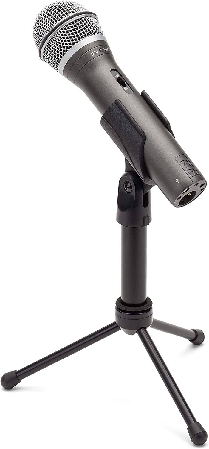 Samson Technologies Q2U USB/XLR Dynamic Microphone Recording and Podcasting Pack (incluye clip para micrófono, soporte de escritorio, parabrisas y cables), plateado