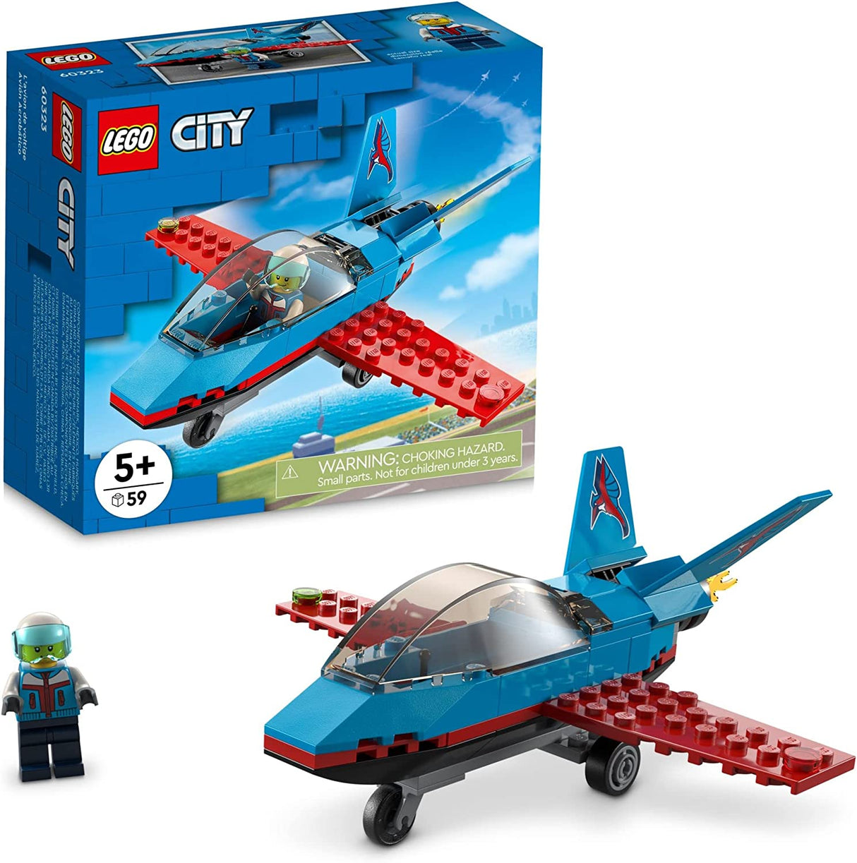 LEGO City Great Vehicles Stunt Plane 60323 Juego de juguetes de construcción para niños, niños y niñas a partir de 5 años (59 piezas)