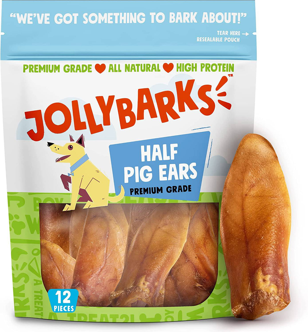 JollyBarks - Orejas de cerdo para perros de 6 pulgadas, de un solo ingrediente natural de primera calidad, alimentado con hierba, sin OMG, de 6 pulgadas para cachorros, masticables para perros (paquete de 12) - DIGVICE MX