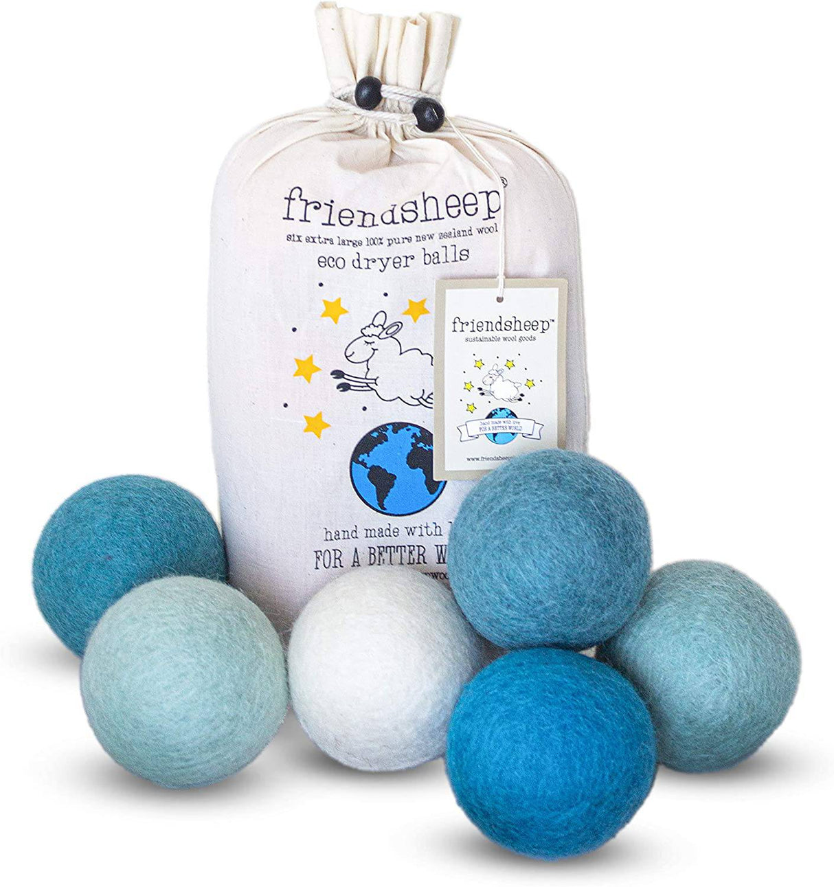 Friendsheep - Pelotas de lana para secadora, color azul, 6 unidades, XL, orgánicas, premium, reutilizables, libres de crueldad, hechas a mano, comercio justo, sin pelusas, color azul marino - DIGVICE MX
