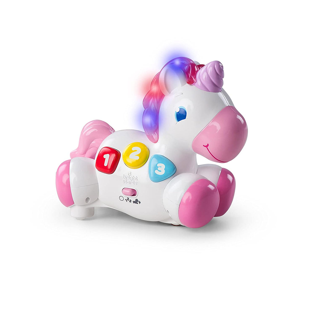 Bright Starts Rock & Glow Unicorn Crawling Baby Toy con luces y melodías, a partir de 6 meses, rosa - 10307