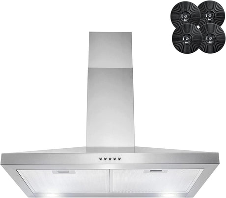 AKDY Campana extractora de montaje en pared de 30" en acero inoxidable con LED, control de presión y 2 filtros de carbón - DIGVICE MX