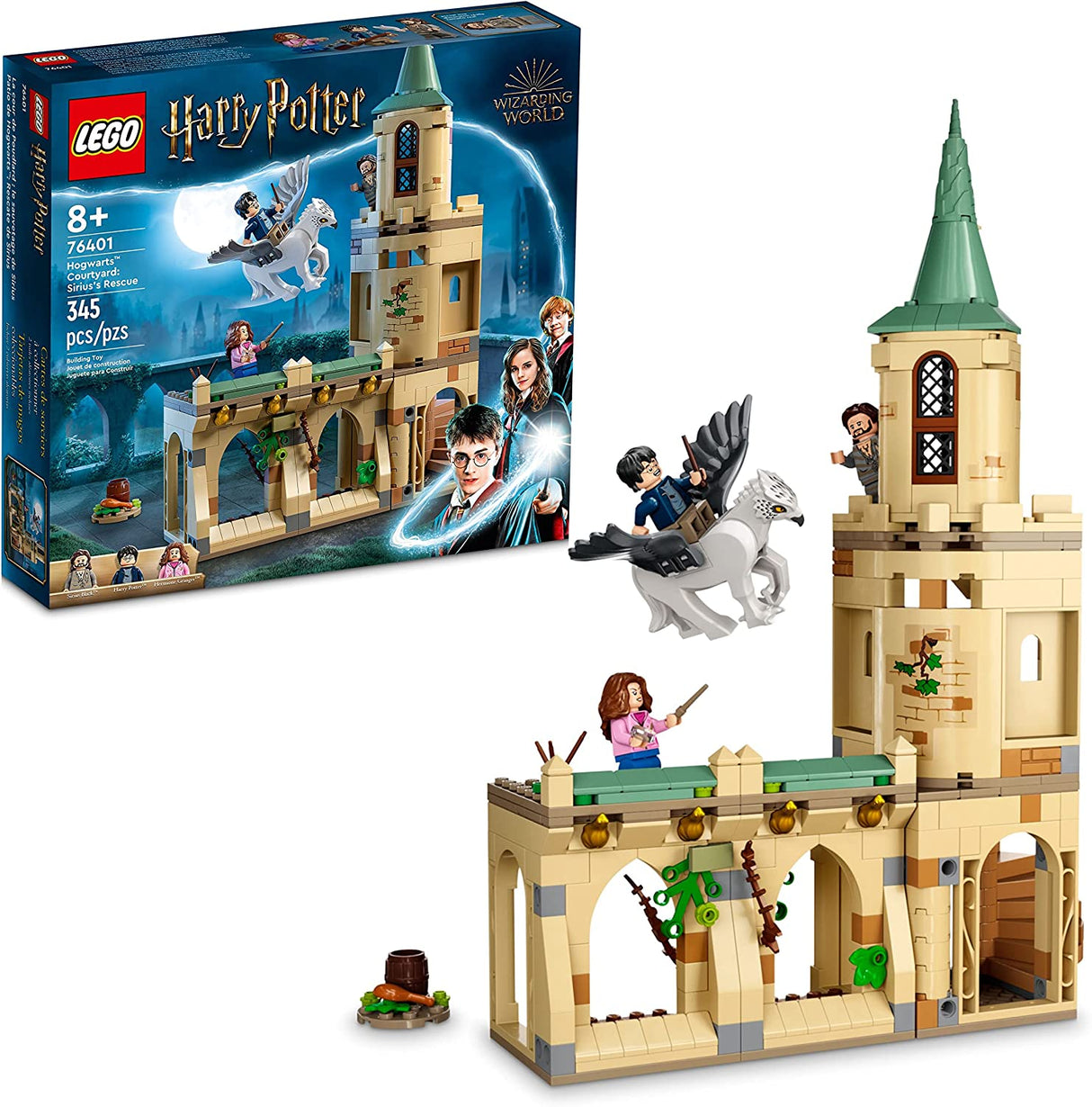 LEGO Harry Potter Hogwarts Courtyard: Sirius's Rescue 76401 Juego de juguetes de construcción de la película Prisoner of Azkaban con Hermione Granger y Sirius Black para niños, niñas a partir de 8 años (345 piezas)