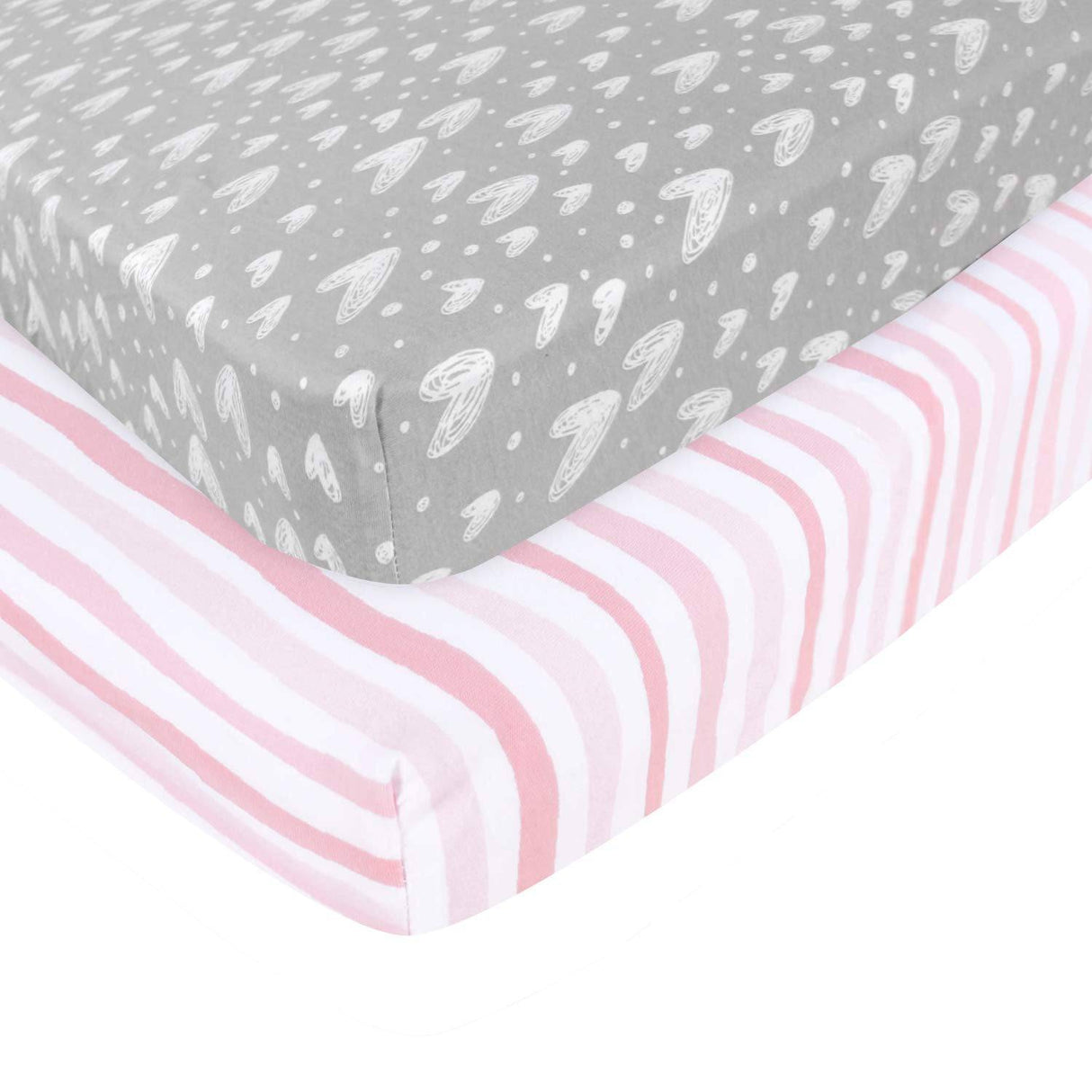 BILOBAN - Sábana bajera Pack n Play, sábanas portátiles de algodón de punto suave, paquete de 2 mini sábanas para cuna, unisex, preencogidas, gris y rosa - DIGVICE MX