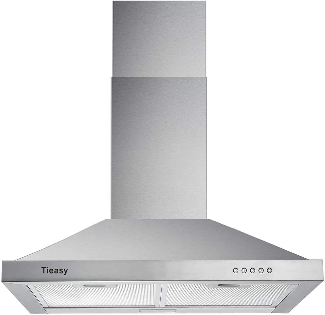 TIEASY - Campana extractora de montaje en pared de 30 pulgadas con conducto convertible con/sin conducto, estilo chimenea de acero inoxidable con luz LED, ventilador de escape de 3 velocidades, 450 CFM - DIGVICE MX