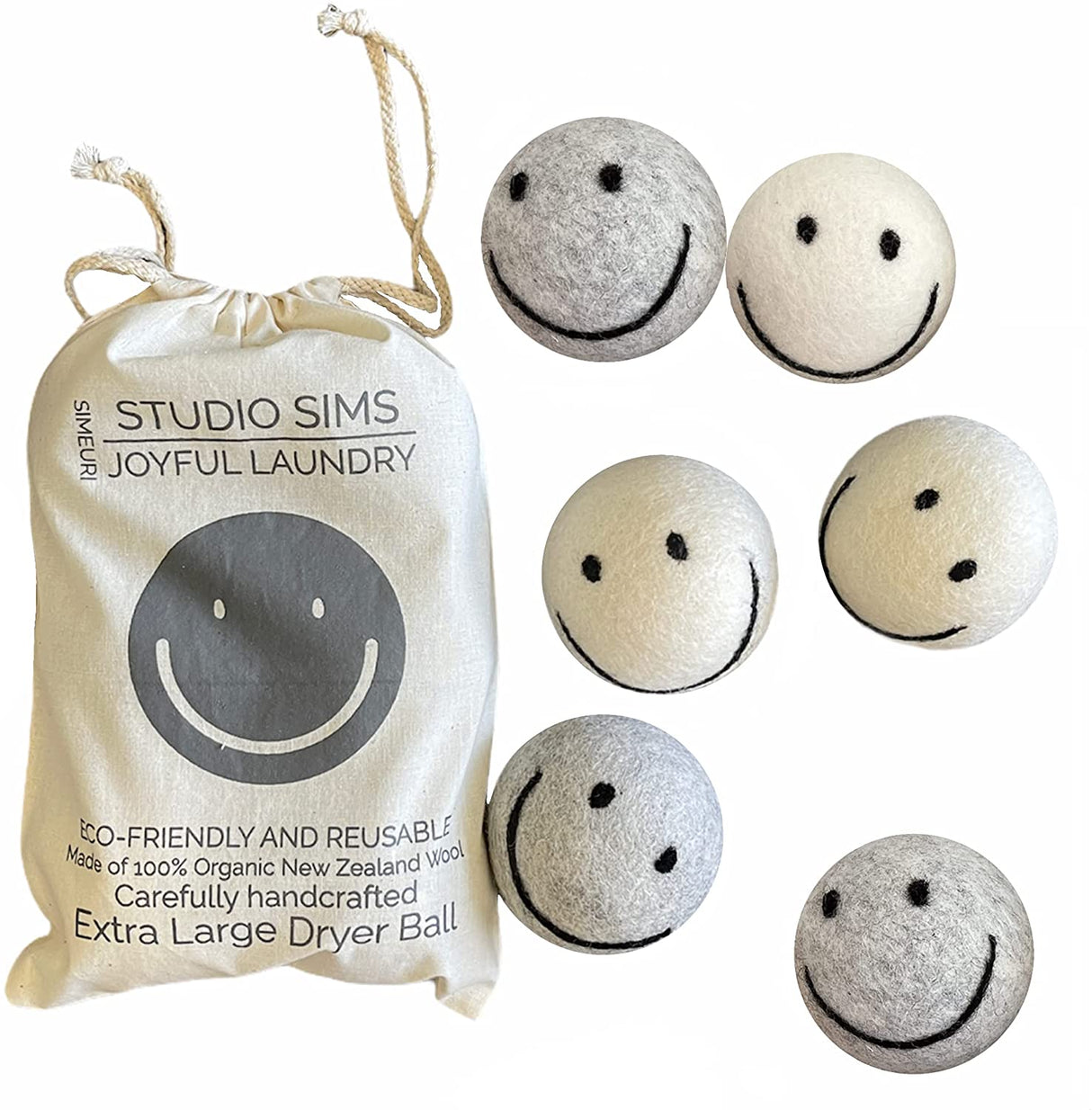 Studio simeuri Bolas para secadora Lavandería Bolas para secadora de lana reutilizables Juego de 6 unidades, XL 100% Nueva Zelanda Bola suavizante de tela reutilizable Antiestático para depilación de mascotas (Blanco, Gris) - DIGVICE MX