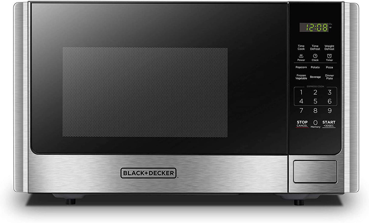 BLACK+DECKER Horno de microondas digital con puerta de botón giratorio, bloqueo de seguridad para niños, acero inoxidable, 0.9 pies cúbicos - DIGVICE MX
