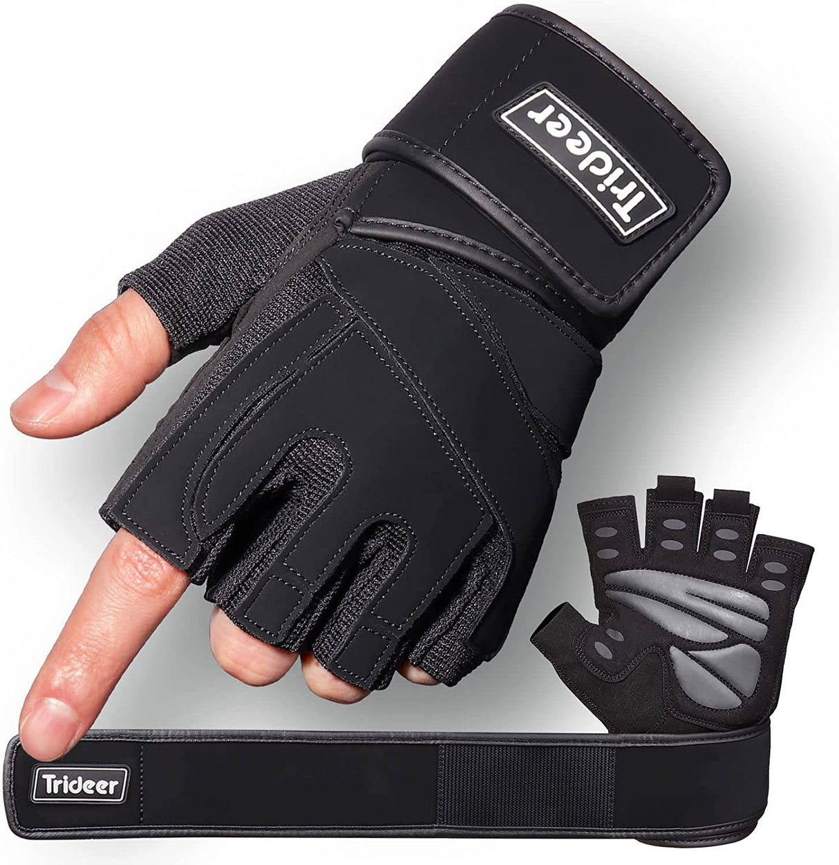 Trideer Guantes de Entrenamiento Acolchados para Hombres - Guantes de Levantamiento de Pesas para Gimnasio con Muñequera, Protección Completa para la Palma y Empuñaduras Extra