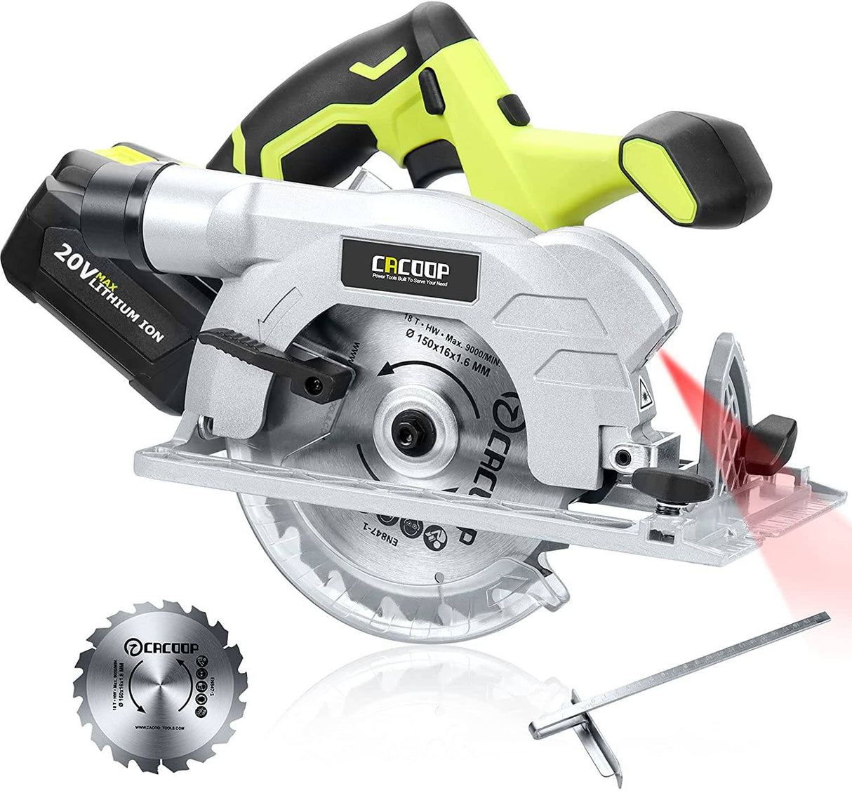 CACOOP Sierra circular inalámbrica de 20 V máx. de 6 pulgadas con batería de 4,0 Ah y cargador rápido, incluye dos hojas de 6 pulgadas, sierra circular alimentada por batería con láser para trabajadores de madera - DIGVICE MX