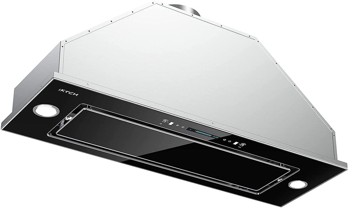 IKTCH Campana extractora integrada/insertada de 36'', vidrio templado de 900 CFM con detección de gestos y control táctil, convertible con conductos/sin conductos, 2 luces ajustables IKB01-36B - DIGVICE MX