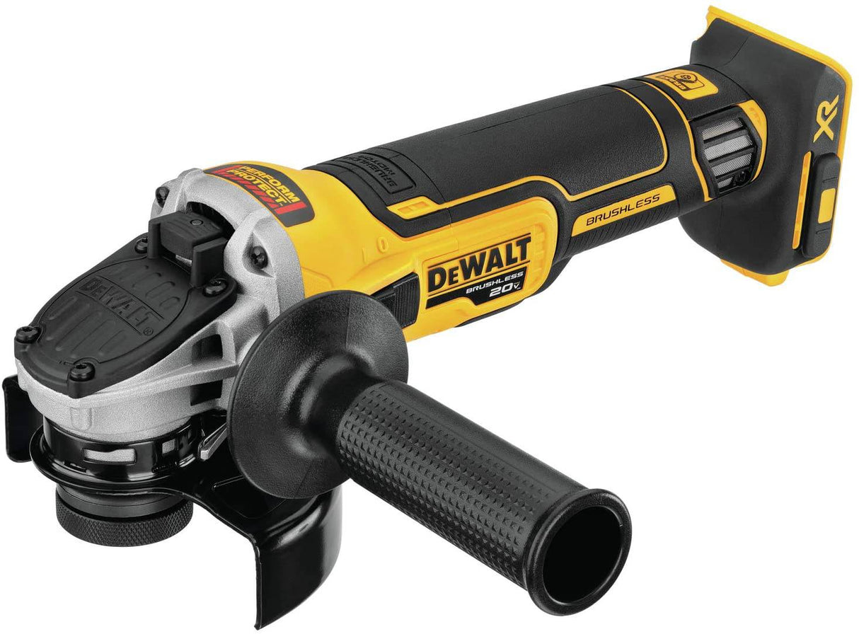 Amoladora angular DEWALT 20V MAX* XR con freno de retroceso, interruptor deslizante, 4-1/2 pulgadas, solo herramienta (DCG405B) - DIGVICE MX
