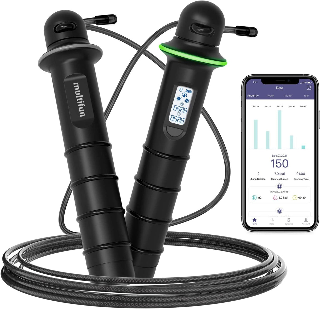 Multifun - Cuerda de saltar: cuerda de saltar inteligente multifunción con análisis de datos de aplicaciones, contador de calorías, cuerdas de saltar de Fitness para gimnasio en casa