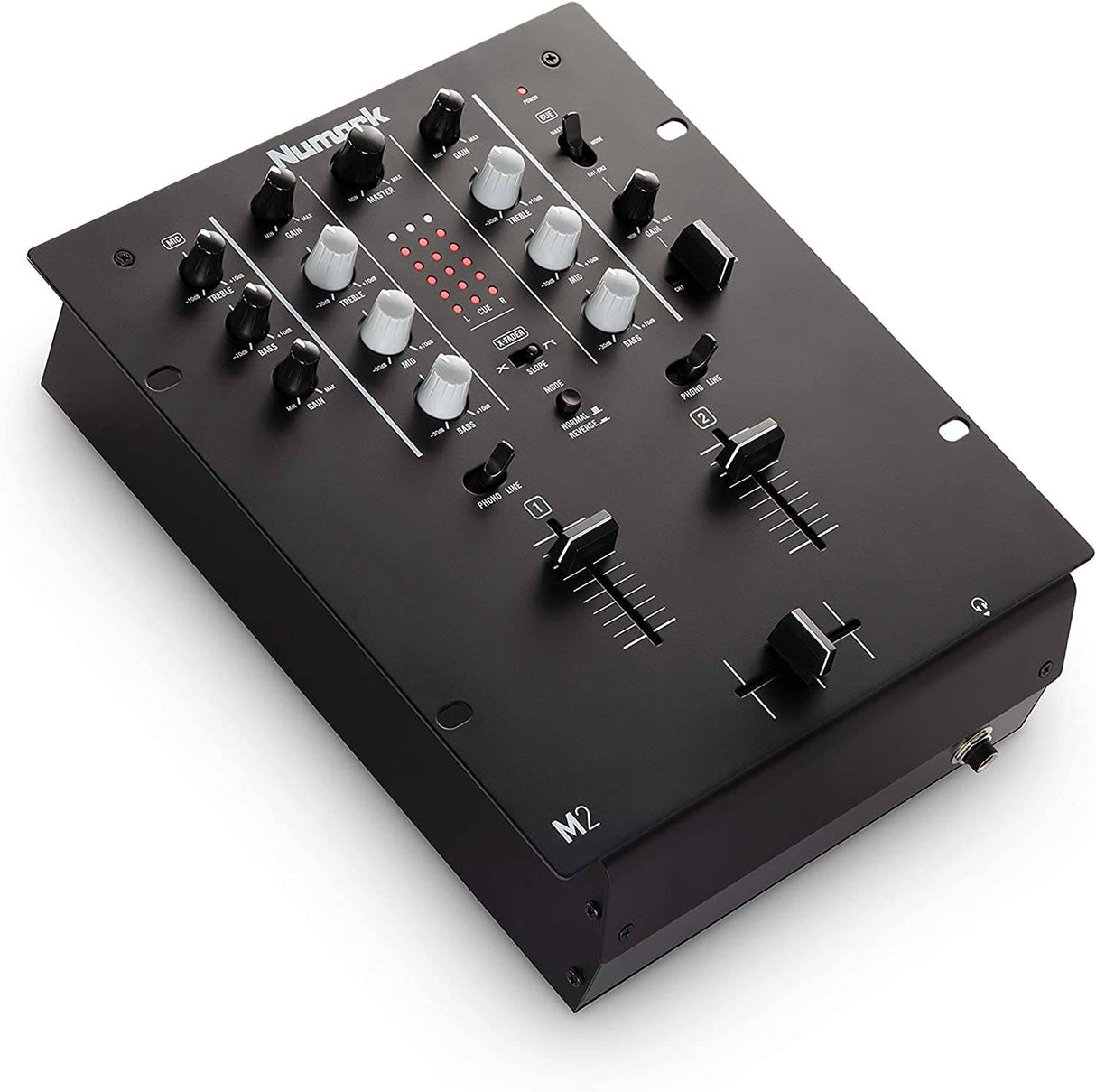 Numark M2 - Mezclador Scratch DJ de 2 canales, montaje en rack con ecualizador de 3 bandas, entrada de micrófono y crossfader reemplazable con controles de inversión y pendiente