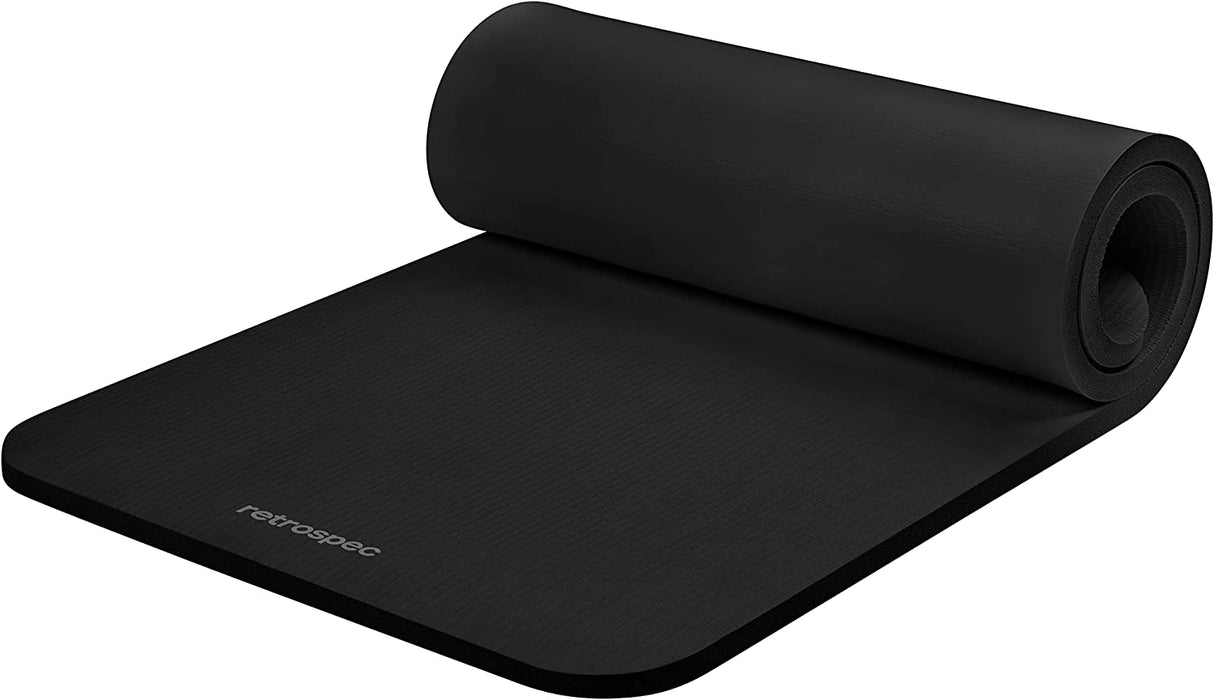 Retrospec Solana Esterilla de yoga de 1" y 1/2" de grosor con correa de nailon para hombres y mujeres - Esterilla de ejercicio antideslizante para yoga en casa, pilates, estiramiento, entrenamiento de suelo y fitness