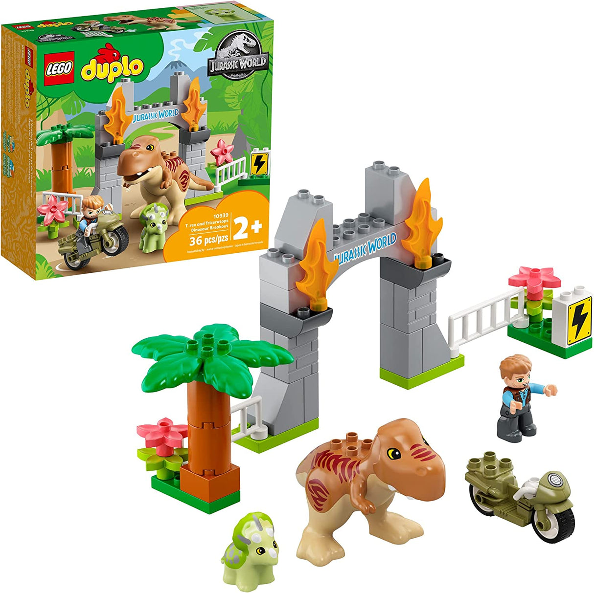 LEGO DUPLO Jurassic World T. rex y Triceratops Dinosaur Breakout 10939 (36 piezas)