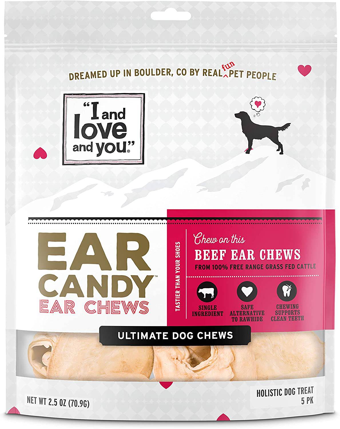 "I and love and you" Ear Candy Cow Ear Strips - Masticables para perros sin granos, 100% golosinas para orejas de ternera para perros grandes y pequeños, Free Range & Grass Fed Beef, 2.5 onzas - DIGVICE MX