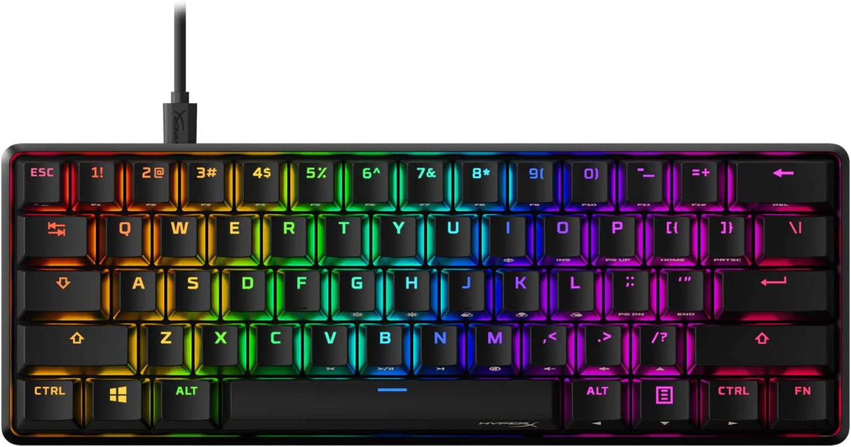 HyperX Alloy Origins 60 - Teclado mecánico para juegos, factor de forma ultracompacto del 60 %, teclas PBT de doble disparo, retroiluminación LED RGB, compatible con el software NGENUITY - Interruptor rojo HyperX lineal