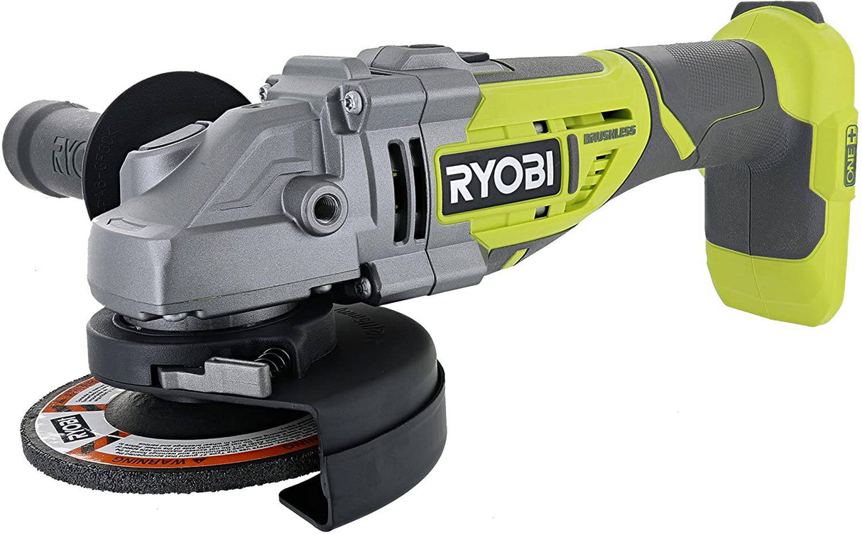 Ryobi P423 18V One+ sin escobillas 4-1/2" 10,400 RPM Amoladora y cortador de metal con mango lateral ajustable de 3 posiciones y llave inglesa integrada (batería no incluida, solo herramienta eléctrica) - DIGVICE MX