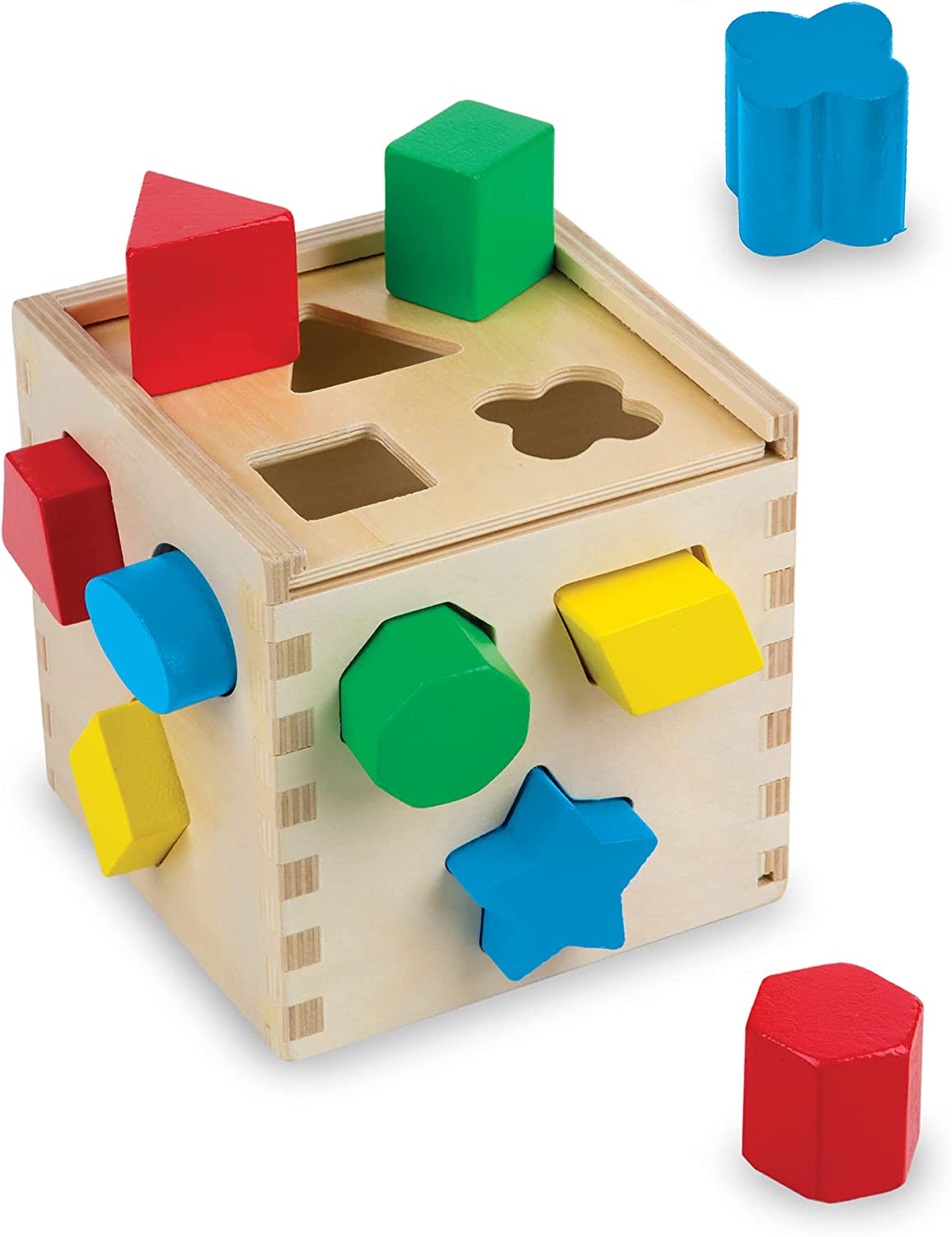 Cubo clasificador de formas Melissa & Doug - Juguete clásico de madera con 12 formas - Juguetes clasificadores de formas para niños - 575