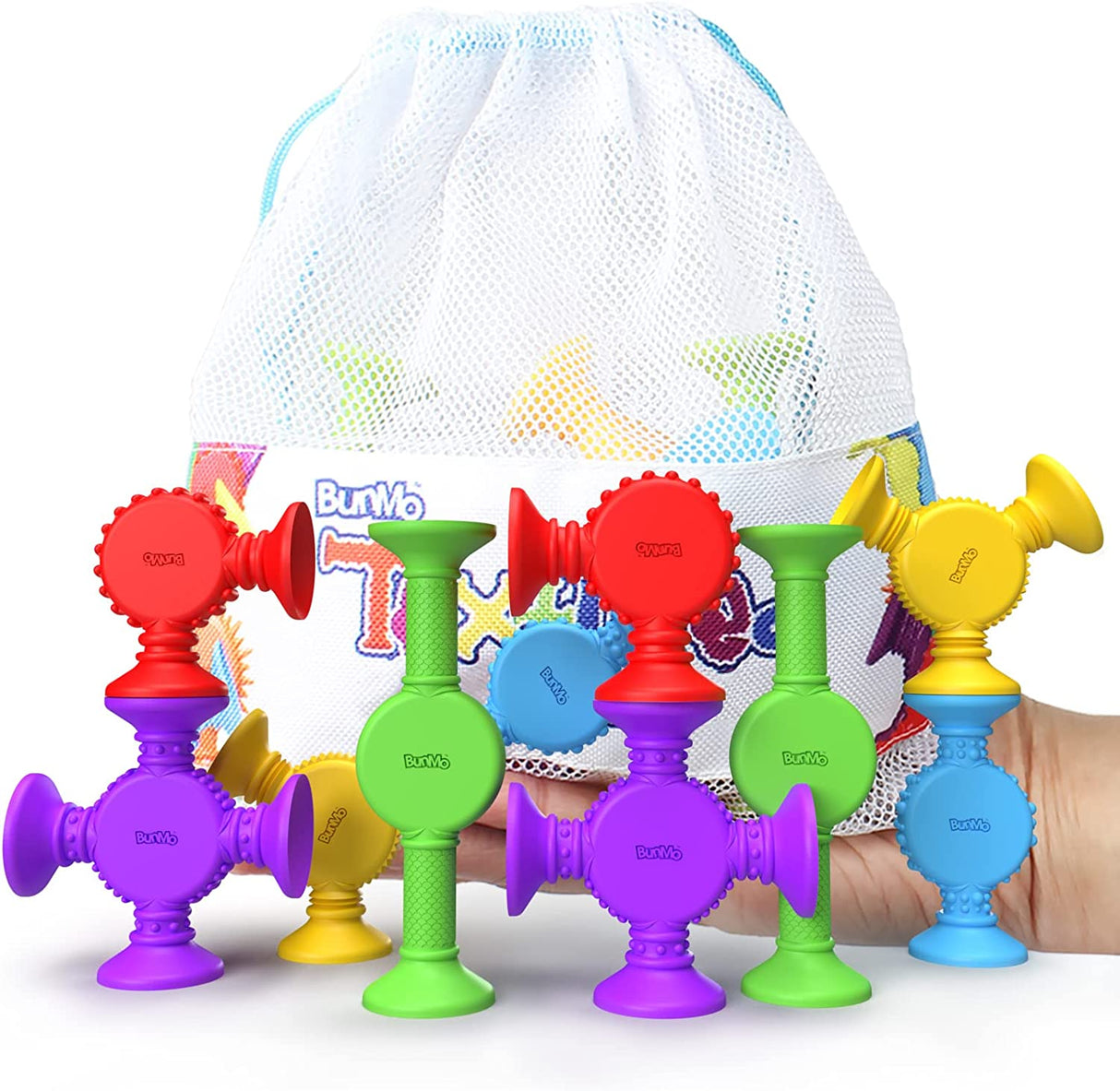 BUNMO Juguetes de baño de succión texturizados 10 piezas | Conectar, Construir, Crear - B09W8ZRSHR