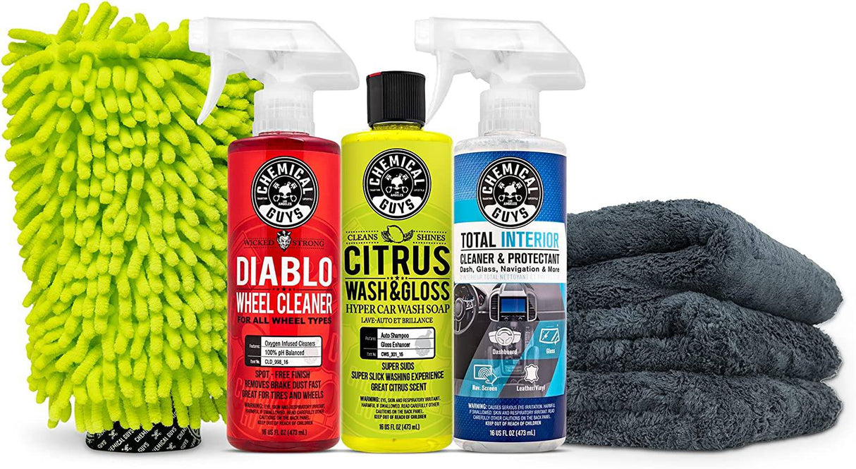 Chemical Guys HOL357 Clean & Shine Car Wash Starter Kit - Seguro para automóviles, camiones, motocicletas, SUV, jeeps, RV y más (7 artículos, incluidos 3 16 oz. Productos químicos para detalles de automóviles)