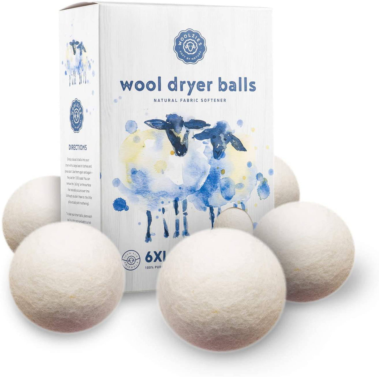Woolzies Wool Dryer Balls Organic: nuestras grandes esferas de lana son el mejor suavizante de telas | Paquete de 6 bolas para secadora XL para ropa está hecho con lana de Nueva Zelanda | Use bolas de lavandería para secadora con aceites esenciales - DIGVICE MX