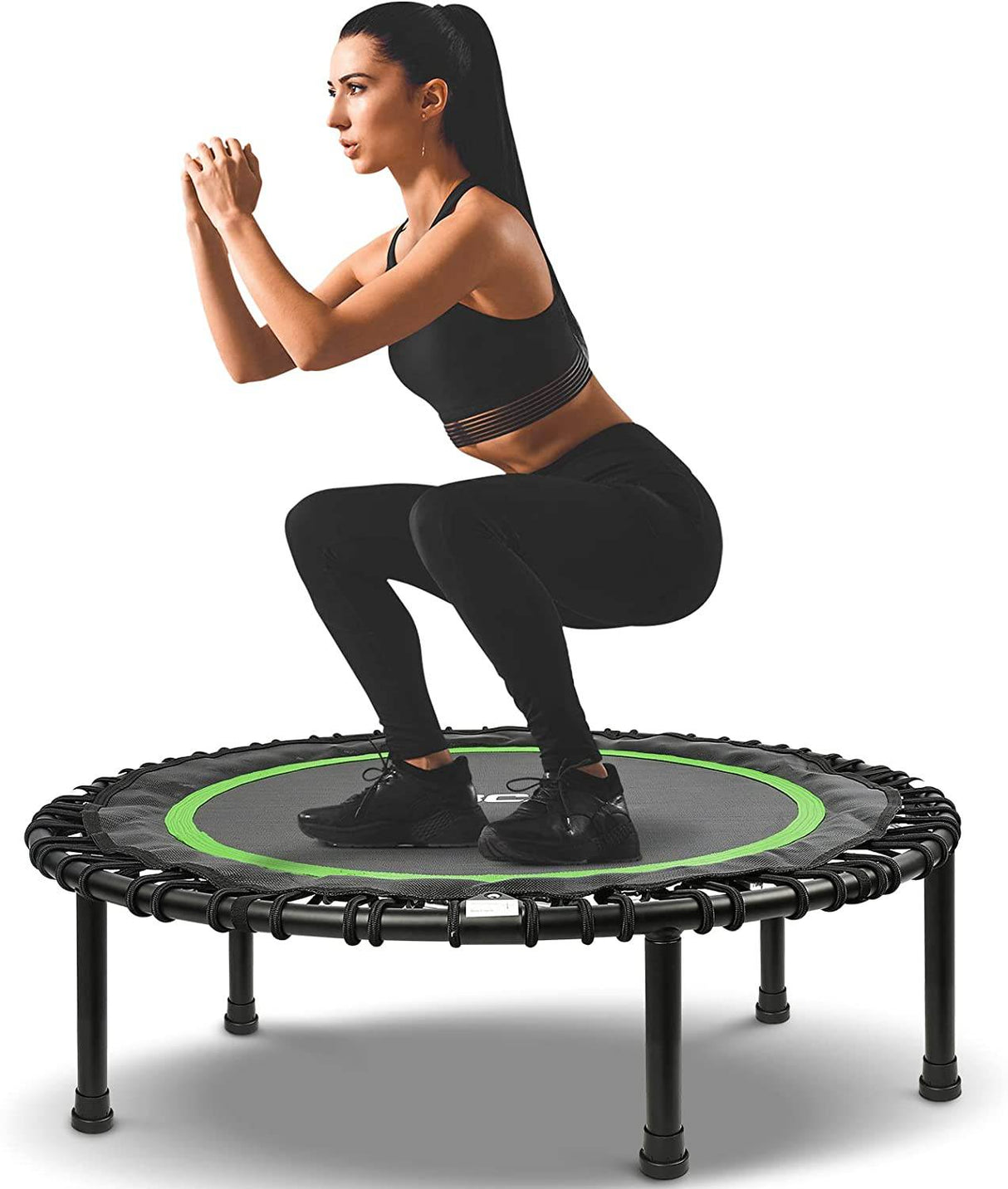 BCAN 300LBS/450LBS Mini trampolín plegable, 38" Fitness Trampoline con almohadilla de seguridad/cuerdas elásticas, rebote de ejercicio estable y silencioso para niños adultos entrenamiento en interior/jardín