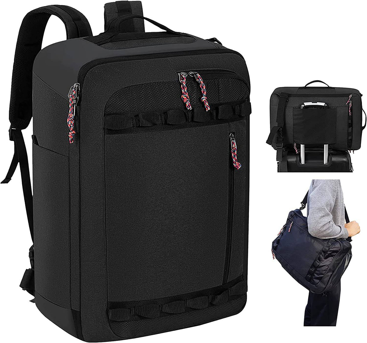 TRAILKICKER - Mochila de viaje de 48 l, mochila de transporte aprobada para vuelos, resistente al agua, bolsa de fin de semana para hombres y mujeres ejecutivos de negocios (48 l, negro)