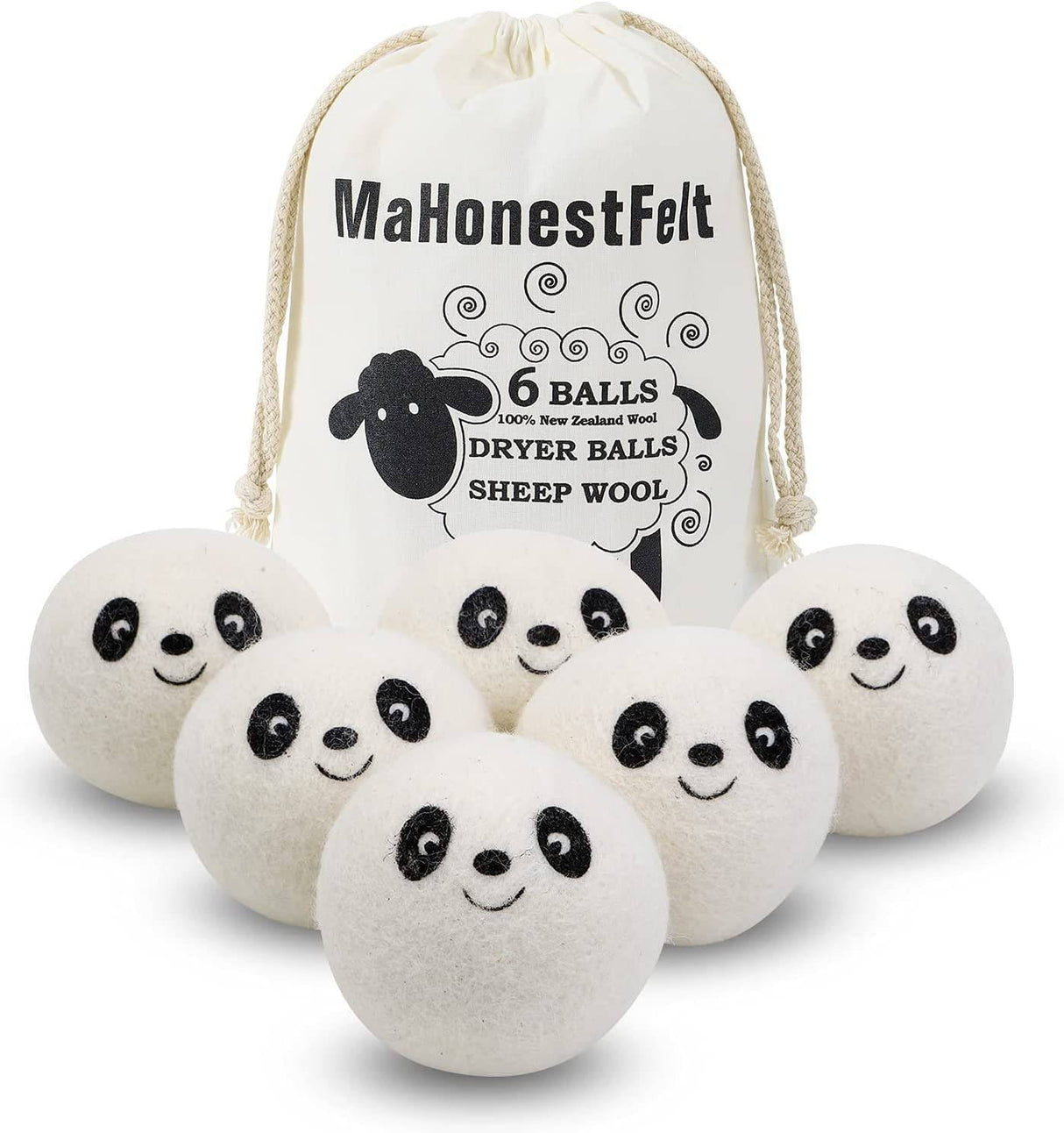 MaHonestFelt Bolas de secadora de lana - Suavizante de telas naturales, reutilizable, reduce las arrugas de la ropa y ahorra tiempo de secado. Suavizante de telas sin pelusas hecho a mano de comercio justo blanco (paquete de 6) - DIGVICE MX