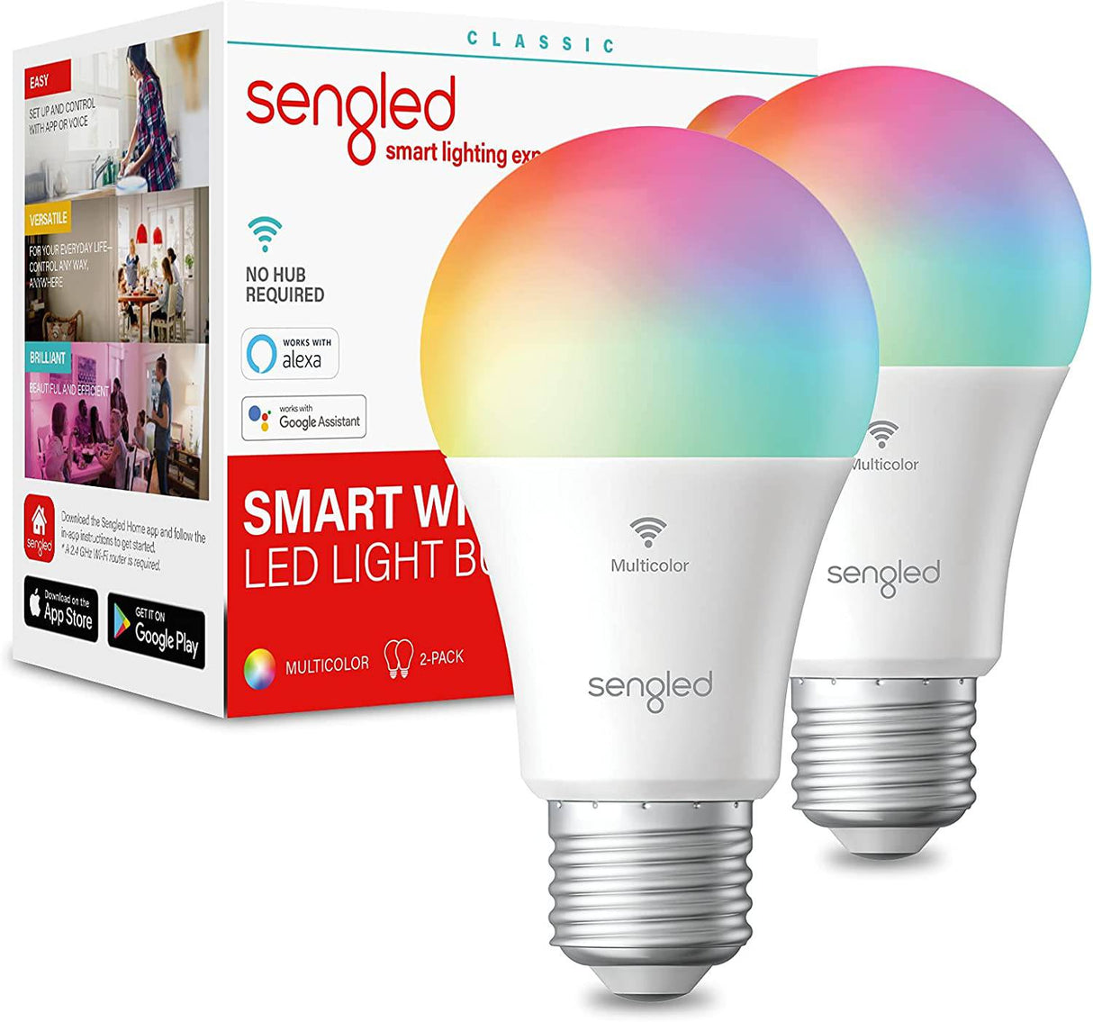 Sengled Bombilla inteligente, bombillas WiFi, bombilla que cambia de color, bombillas inteligentes que funcionan con Alexa y Google Assistant, bombilla A19 RGB Alexa, no requiere concentrador, equivalente a 60 W 800 lm CRI>90, paquete de 2 - DIGVICE MX