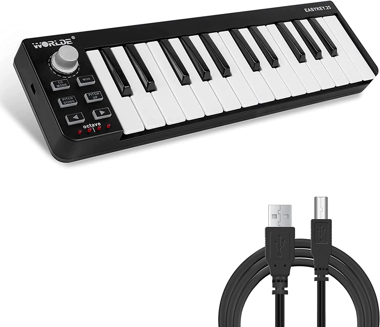 LOTKEY - Controlador MIDI, teclado MIDI Lotkey de 25 teclas, teclado portátil Worlde Easykey.25 Mini controlador MIDI USB de 25 teclas