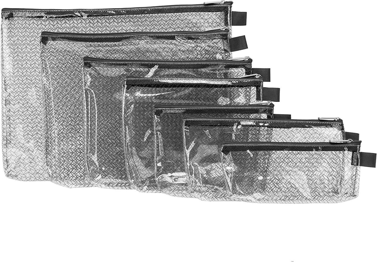 Travelon - Juego de 7 sobres para embalaje, transparentes con borde negro, varios tamaños