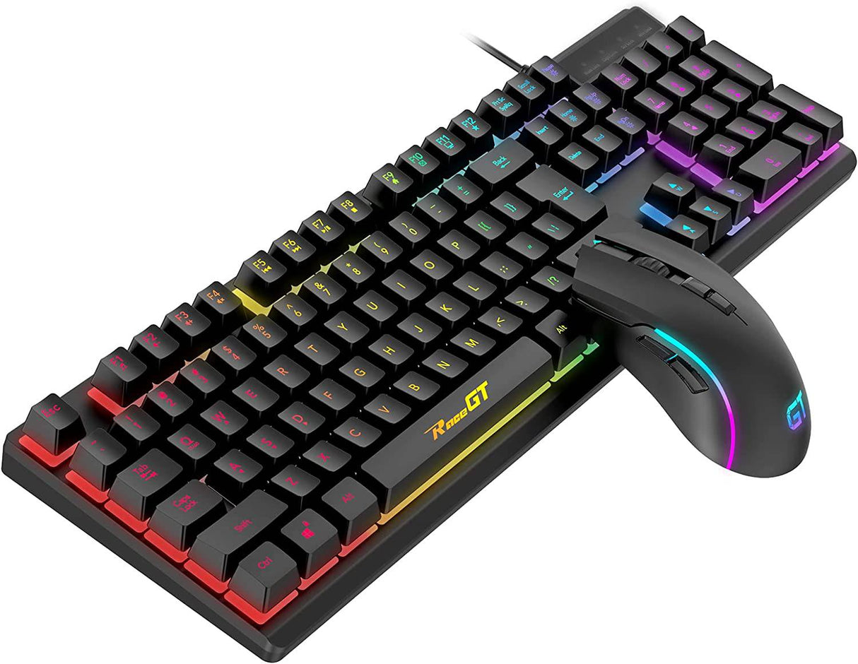 RaceGT - Combo de teclado y mouse para juegos, USB retroiluminado 104 teclas Teclado con cable Sensación mecánica, 7 botones 6400 DPI Ratón para juegos con cable, accesorios para juegos compatibles con PC portátil