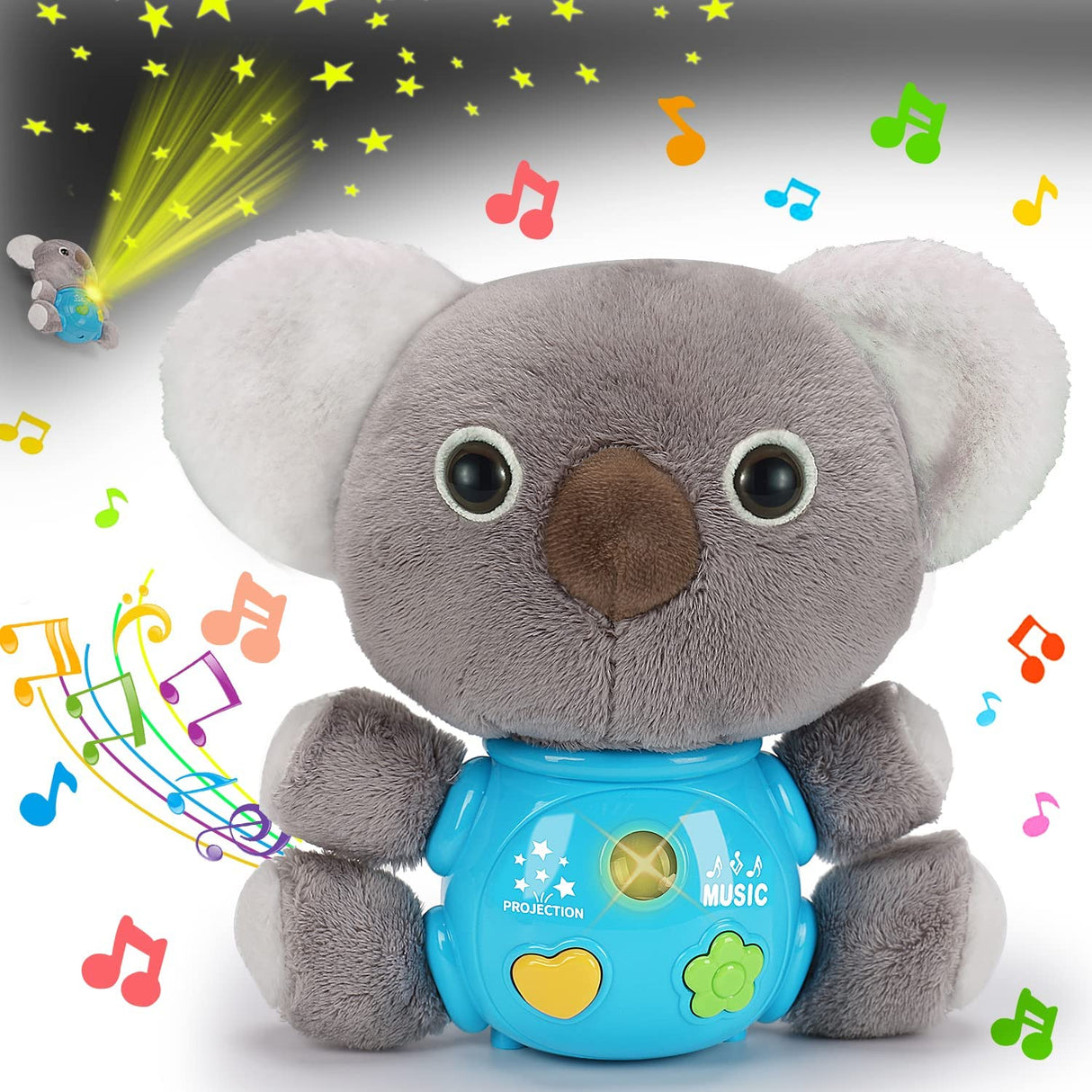 Qirptey - 3 en 1 Koala de peluche Juguetes musicales para bebés Proyector de estrellas - B0BCF26CFB