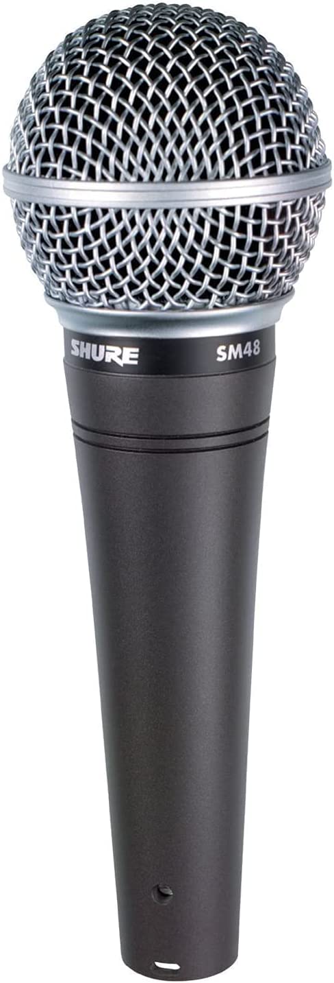 Shure SM48 Micrófono vocal dinámico cardioide con cartucho de montaje en choque, rejilla de malla de acero y filtro "Pop" integral, clip de micrófono A25D, bolsa de almacenamiento, conector XLR de 3 pines, no incluye cable (SM48-LC)