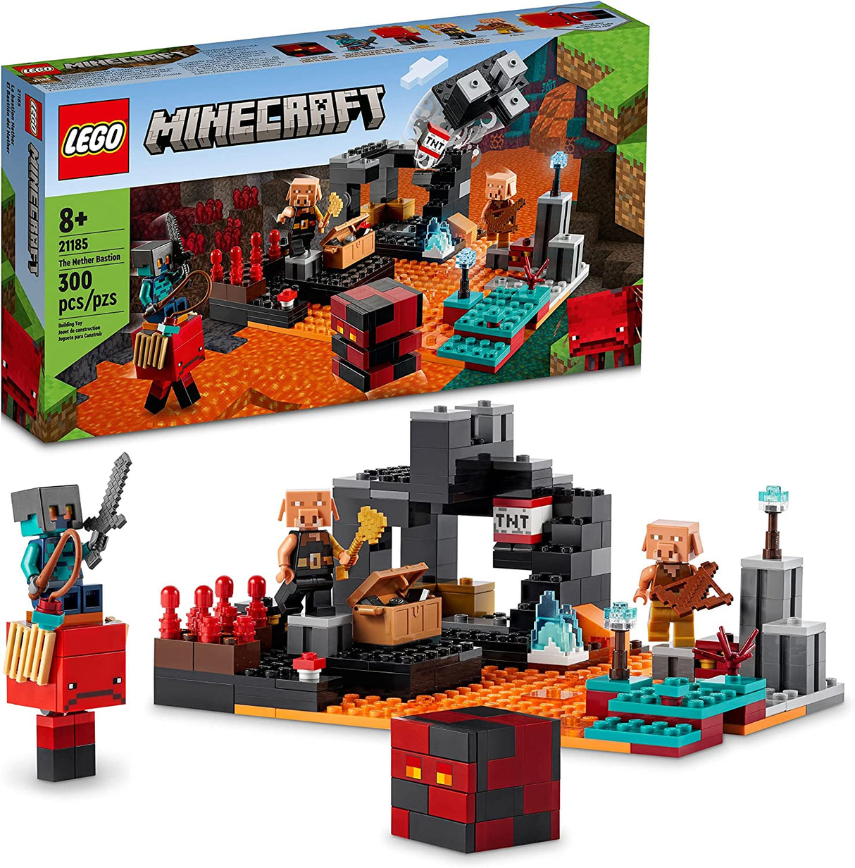 LEGO Minecraft The Nether Bastion 21185 Juego de juguetes de construcción para niños, niños y niñas a partir de 8 años; Incluye 2 zombis y un cazador de zombis; Regalo divertido para juegos (300 piezas), multicolor