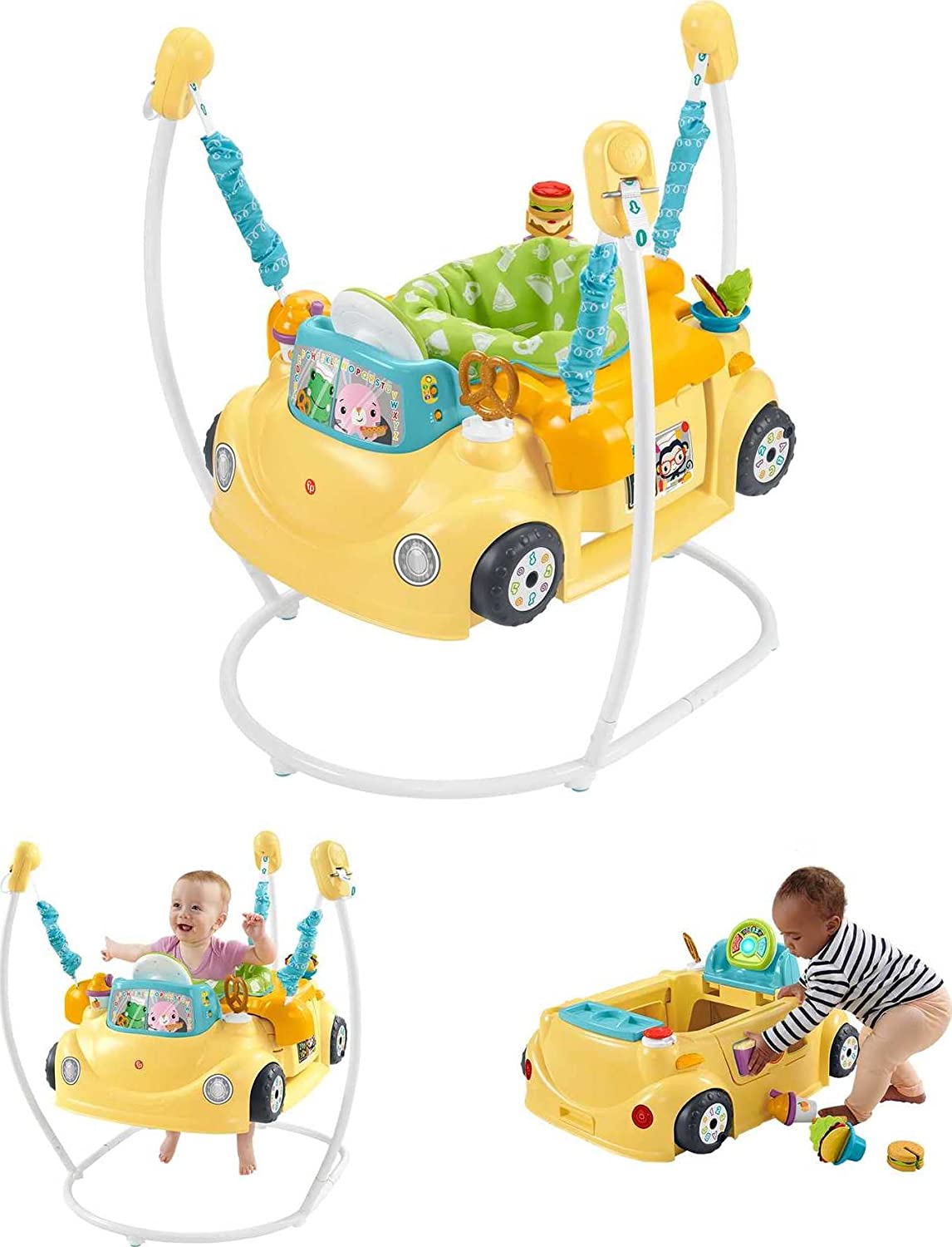 Fisher-Price - Centro de actividades para bebés Jumperoo 2 en 1, divertido camión de comida con luces musicales y escenarios inteligentes Contenido de aprendizaje - HBX70