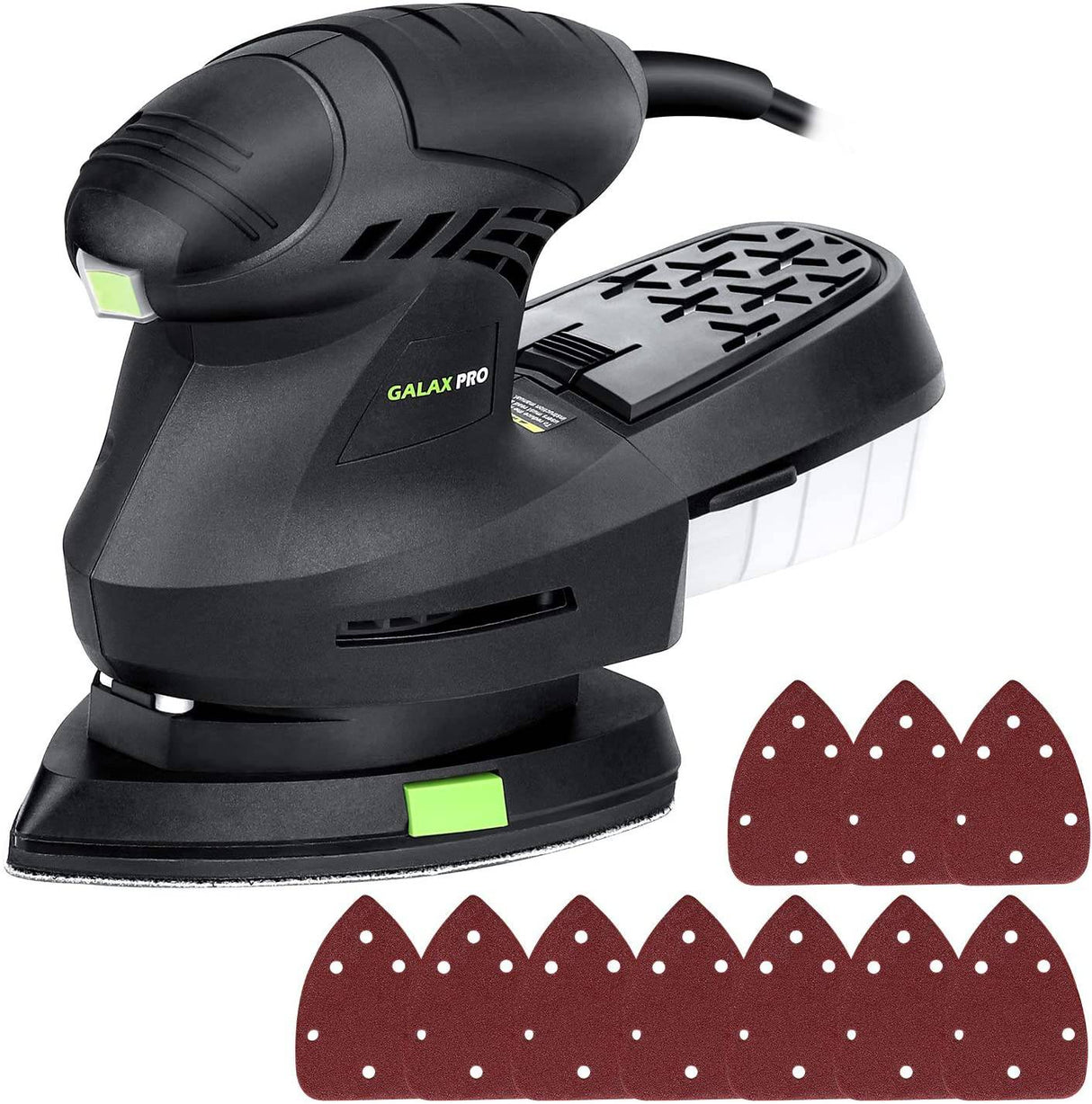 Lijadora orbital eléctrica GALAX PRO, lijadora de detalle de 12000 OPM con 10 piezas de papel de lija, lijadora manual de 1,6 A con cable de alimentación y sistema de recolección de polvo (QD6306C) - DIGVICE MX